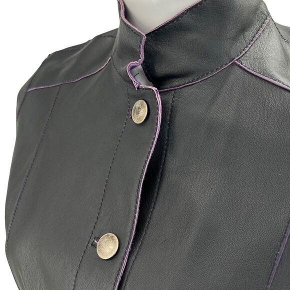 CHICO’S Purple Suede Black Leather Jacket Reversible Women's SZ L Art To Wear - Picture 4 of 12